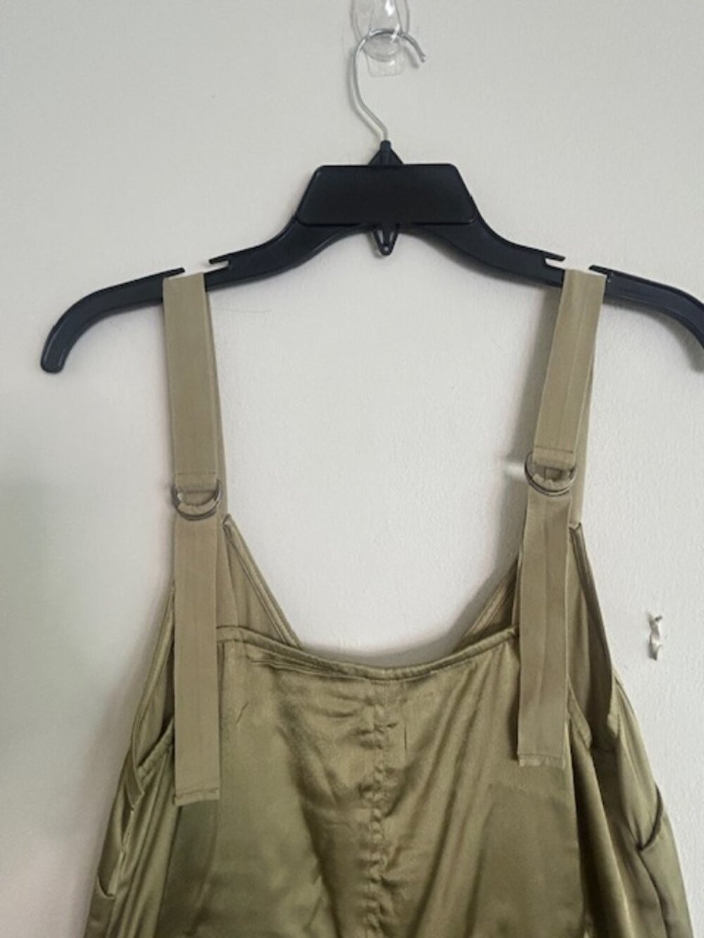 Anthropologie Love The Label Moss Green Utility Strap SatinJumper Midi Dress NWT - Picture 11 of 16
